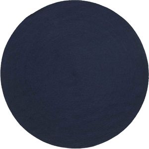 runder Teppich 150 cm, dunkelblau, geflochtener Bettvorleger aus Baumwolle, Wendeteppich, handgewebter Retro-Teppich, blauw