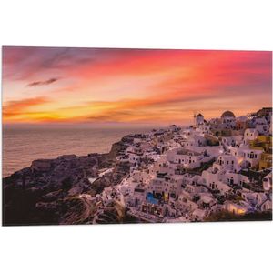Vlag - Uitzicht over Klassieke Griekse Stad tijdens de Zonsondergang - 75x50 cm Foto op Polyester Vlag