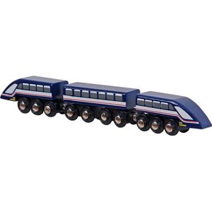 Mentari - Houten treinbaan hogesnelheidstrein 3-delig blauw (universeel) - Houten Trein
