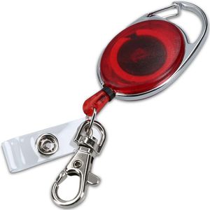 kwmobile sleutelhanger met uittrekbaar koord - Uitschuifbare broekclip voor sleutels en pasje - Uittrekbare pasjeshouder - Rood transparant