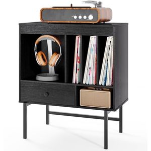Platenspeler Meubel - LP-kast - Platenspelerkast - Draaitafelstandaard - Platenspelerstandaard - Vintage Displayplank - Zwart