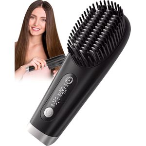 Éllasis® Draadloze stijlborstel - Hair Straightener - Warmteborstel - Elektrische haarborstel - Draadloze stijltang - Krulborstel - Draadloos - Mini - Reis - Haar - Zwart
