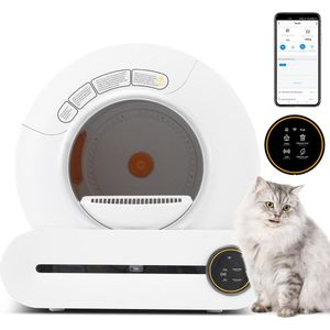 Sweiko 65L Adaptieve zelfreinigende kattenbak voor meerdere katten, automatische creatie, geschikt voor vele soorten kattenbak, infrarood sensor, elimineert geur, APP gecontroleerd, veilige ouderlijke controle