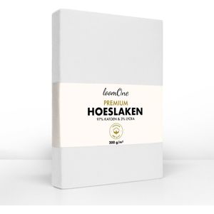 Loom One Premium Hoeslaken – 97% Jersey Katoen / 3% Lycra – 180x220 cm – tot 40cm matrasdikte– 200 g/m² – voor Boxspring-Waterbed - Wit