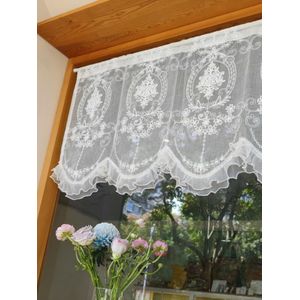 Vitrage barok bistrogordijn Franse keukengordijnen met bloemen borduurwerk gordijn kant wit transparante decoratieve gordijnen kort H x B 65 x 57 cm 1 stuk