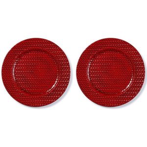 2x Diner/kerstdiner borden/onderborden rood gevlochten 33 cm rond - Onderbord / kaarsenbord / onderzet bord