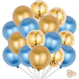 Fienosa Ballonnen 50 Stuks - Ballonnen Goud - Ballonnen Blauw - Verjaardag Versiering - Verjaardag Ballonnen - Ballon - met ophang lint - Papieren confetti Ballonnen - Feestversiering