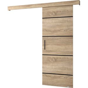 InspireMe - Schuifdeursysteem met rail - 90x204cm - AGRA IV - Sonoma Eik + Sonoma Eik frame + Zwart Handvat met Soft-Close system