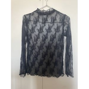 Kanten top lace top - blouse - lange mouwen - dames - layering trendy - Zwart - maat S