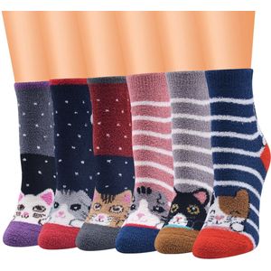 10 paar fleece antislipsokken voor dames: winterfleece sokken, warme koraalsokken, leuke kattendierensokken