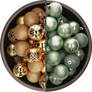 Bellatio Decorations Kerstballen mix - 74-delig - mintgroen en goudkleurig - 6 cm - kunststof
