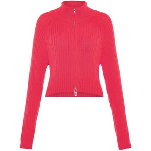 MYMO - Gebreid Vest - Donkerroze - Slanke Pasvorm - Lange Mouw