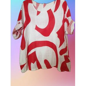 Dames top print rood One size 38/42
