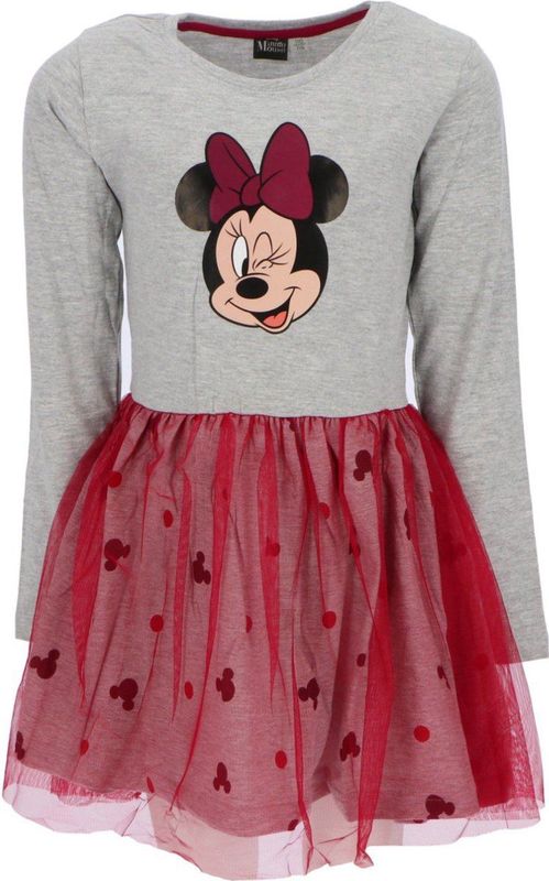 Disney - Minnie Mouse - Jurk - Grijs/Cerise - Lange Mouw - Tule