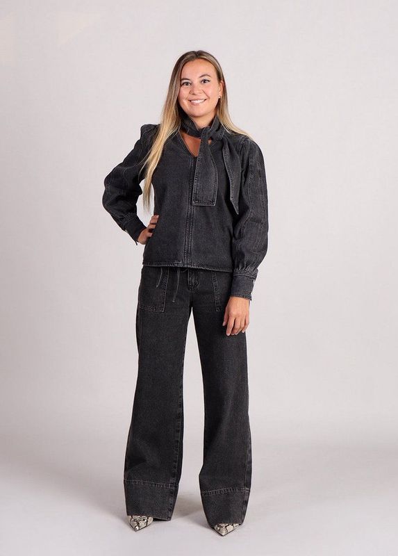 FRNCH - Clarkia - Jeans - Zwart - Wide-leg met Grote Voorzakken