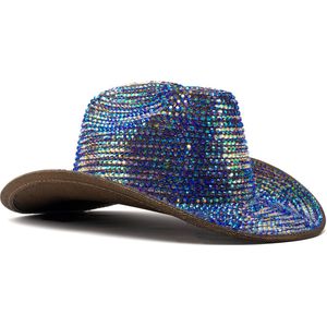 KIMU Cowboyhoed Oliekleurige Strass Steentjes - Cowgirl Western Hoed Zwart - Stoere Cowboy Diamantjes Glitter Dames Vrijgezellenfeest Festival