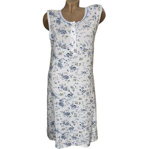 Dames nachthemd mouwloos 6537 bloemenprint M wit/blauw