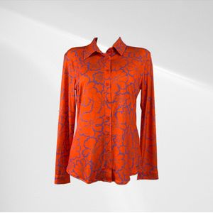 Angelle Milan - Oranje blouse met bloemenpatroon - Travelstof - In 5 maten - Maat XXL
