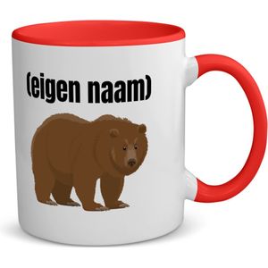 Akyol - grote beer met eigen naam koffiemok - theemok - rood - Beer - beren liefhebbers - mok met eigen naam - iemand die houdt van beren - verjaardag - cadeau - kado - 350 ML inhoud