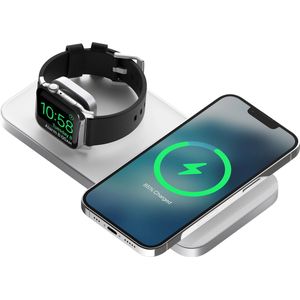 Nomad Base One Max Qi2 Oplader 3rd Gen – Draadloos Opladen tot 15W – Met Apple Watch Snellader & AirPods Oplaadplek – Stof- en Krasbestendige TPU Oplaadbasis - Grijs