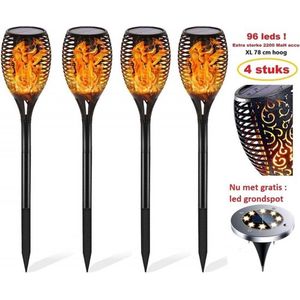 Solar fakkel tuinverlichting lantaarn zonne energie buitenverlichting tuinfakkels 96 led buiten tuinlamp Set 4 stuks met gratis LED grondspot