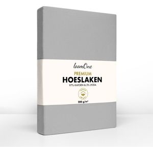Loom One Premium Hoeslaken – 97% Jersey Katoen / 3% Lycra – 180x200 cm – tot 25cm matrasdikte– 200 g/m² – voor Boxspring-Waterbed - Grijs
