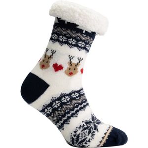 Warme Kerstsokken donker blauw-wit rudolf