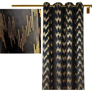 Verduisterend Gordijn - hoge kwaliteit Fluweel-Zwart en gouden roosters curtain -  140 X 260 CM