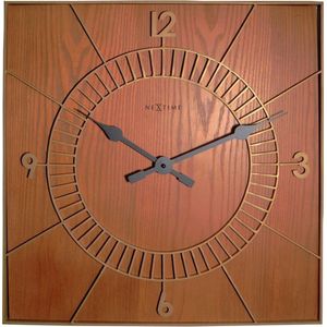 wandklok NeXtime 50x50cm hout, bruin, 'Wood Square' NE-3112BR