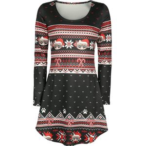 Grumpy Cat Grumpy Xmas Dames Medium-lengte jurk - zwart/rood/wit - XXL