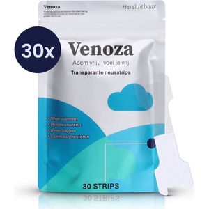 Venoza Neusstrips Transparant – Anti Snurk Pleisters – Nasal strips voor Slapen & Sport – Huidvriendelijk – 30 Stuks – Neuspleisters tegen Snurken, Benauwdheid, Allergieën & Verkoudheid – Hypoallergeen & Latexvrij