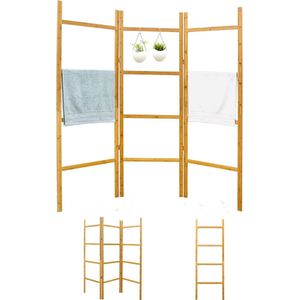 XL Bamboe Handdoekladder - Vrijstaand Kledingrek en Decoratieve Ladder