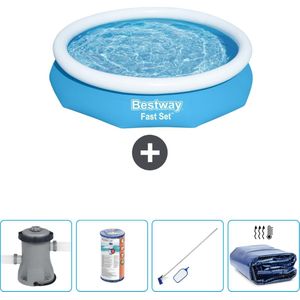 Bestway Rond Opblaasbaar Fast Set Zwembad - 305 x 66 cm - Blauw - Inclusief Pomp Filter - Schoonmaakset - Solarzeil