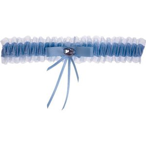 Kousenband lichtblauw met strikje en strass