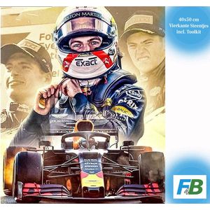 F4B Max Verstappen Geel Diamond Painting 40x50cm | Vierkante Steentjes | Formule 1 | Auto | Red Bull Racing | Kinderen | Pakket Volwassenen en Kinderen
