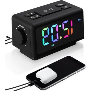 Digitale wekkerradio met 2 wektijden en RGB-licht voor slaapkamer.