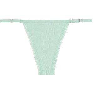 Sexy Dames String - Groen Ribstof - Dames Lingerie / Ondergoed - Kant - 95% Katoen - Maat S