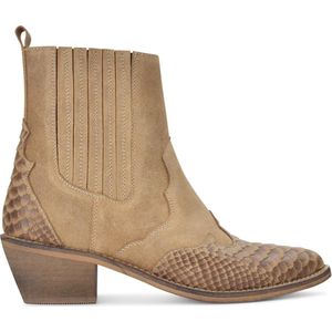 PS Poelman TARTOR Dames Western Enkel Laarzen - Beige - Maat 37