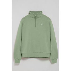 Jadegroene sweater met halve rits en geborduurd Rigby Go-logo
