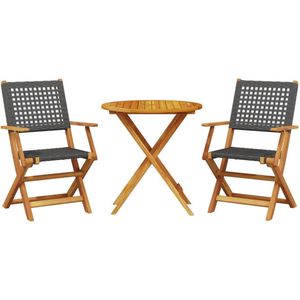 vidaXL Bistroset 3-delig - Poly Rattan - Zwart Tuinmeubel Set - Bistroset - Acacia Hout - Pe Rattan - Vouwtafel