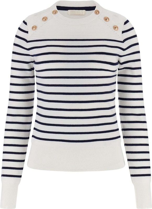 Guess - Ls Cn Helen Swtr - Jurk - Crème en Blauwe Strepen - Vrouwen