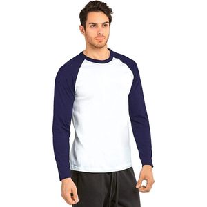 2 Pack Vanilla Heren baseballshirt met lange mouwen (Wit- Marineblauw) M