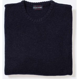 Osborne Knitwear Trui met vervilte ronde hals - Lamswol - Indigo Melange - XL