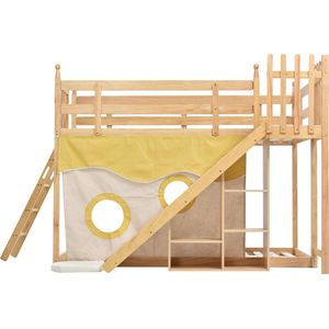 Gotagee Veilig kinderbed stapelbed jeugdbed functioneel bed met Glijbaan en Opbergplanken Bed zonder matras 90x200 cm