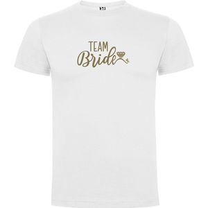 Wit T-Shirt met “Team Bride“ Afbeelding Goud Maat S