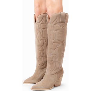 Sacha - Dames - Beige hoge suède cowboylaarzen - Maat 40