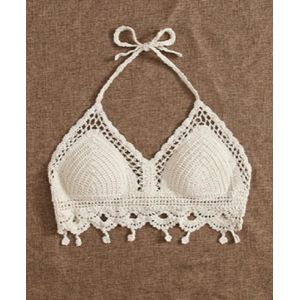F I K A.® - Bralette - Gehaakt - Beige - Open rug - Halternek - Crop Top - Topjes - Gehaakte BH - Vrouwen - Sexy - Maat S/M - Black Friday - Cadeau voor vrouwen - Sinterklaas & Kerstcadeau