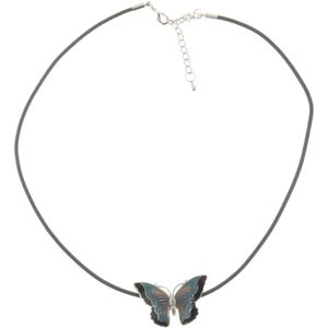 Behave Ketting - ketting met hanger - vlinder - zwart - emaille - cloisonné - dames - 40 cm