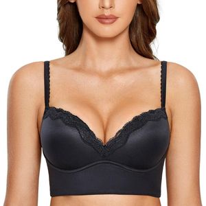 Allecto plus - Vrouwen Bloemen Kant Gewatteerde Draadloze Push Up Bralette BH met Longline Design