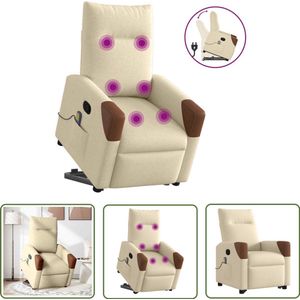 vidaXL Massagerstoel - Stapstoel - Sta-op-massagestoel verstelbaar stof crèmekleurig - Elektrisch Bedienbare Stoel - Rolstoelhoogte - Zitten Verhogen